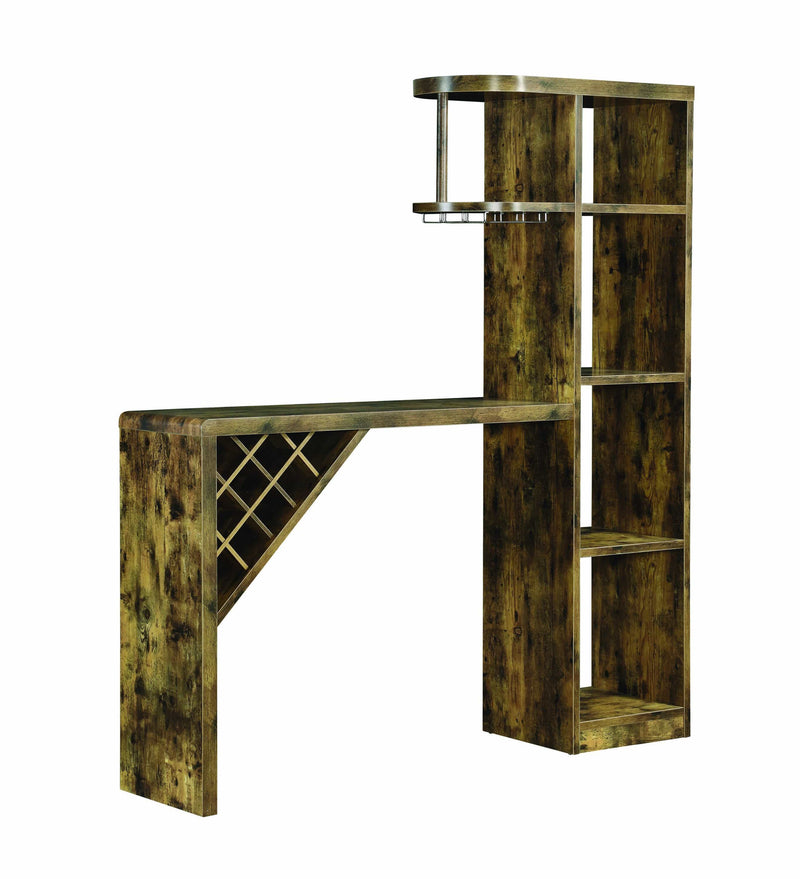 Wooden Bar Unit With Open Compartments and Diagonal Wine Section, Brown