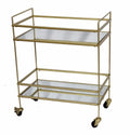 The Urban Port Bar Wine Tea Serving Cart With 2 Tempered Glass Shelves, Gold