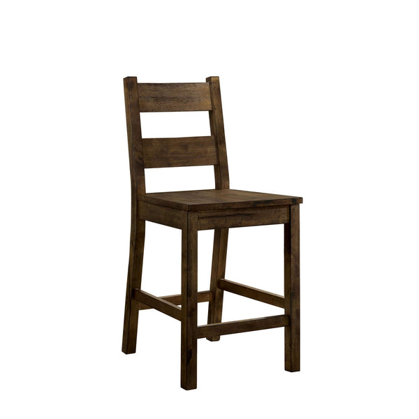 Bar Chairs Rustic Style Solid Wood Counter Height Side Chair, Brown, Pack of Two Benzara