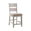 Bar Chairs Solid Wood Counter Height Side Chair with Fabric Upholstered Seat, Beige and White, Pack of Two Benzara