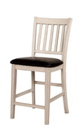 Bar Chairs Solid Wood Counter Height Side Chair with Leatherette Seat, White and Brown, Pack of Two Benzara