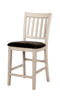 Bar Chairs Solid Wood Counter Height Side Chair with Leatherette Seat, White and Brown, Pack of Two Benzara