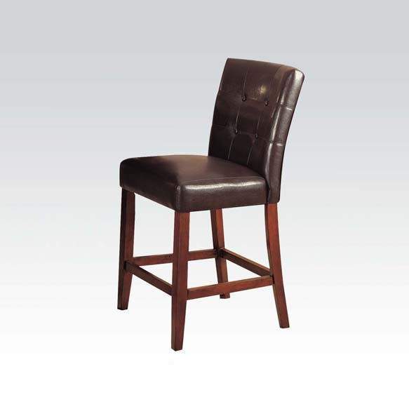 Wood & leather Counter Height Chairs With Tufted Backrest,  Espresso Brown (Set of 2)