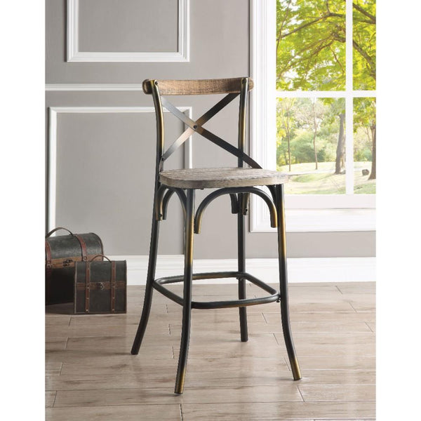 Wood & metal Bar Height Chair with X-Style Panel back, Antique Copper