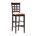 Bar Stools and Counter Stools Open Grid Wooden Bar Height Stool, Brown, Set of 2 Benzara