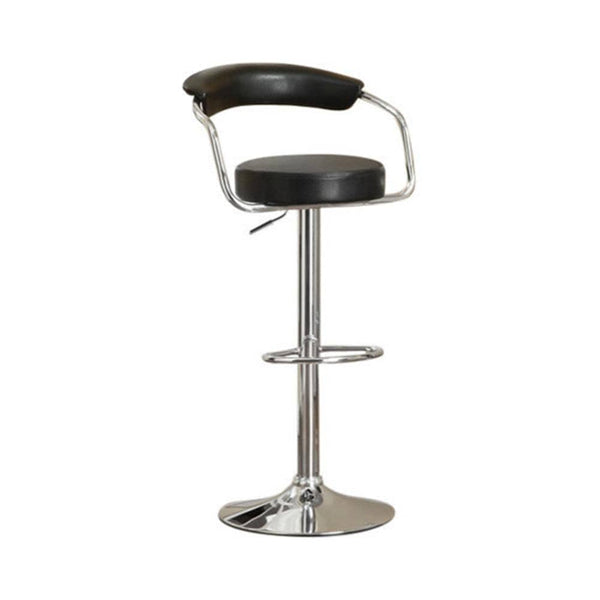 Bar Stools and Counter Stools Round Seat Bar Stool With Gas Lift Black and Silver Set of 2 Benzara