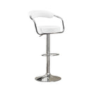 Bar Stools and Counter Stools Round Seat Bar Stool With Gas Lift White and Silver Set of 2 Benzara