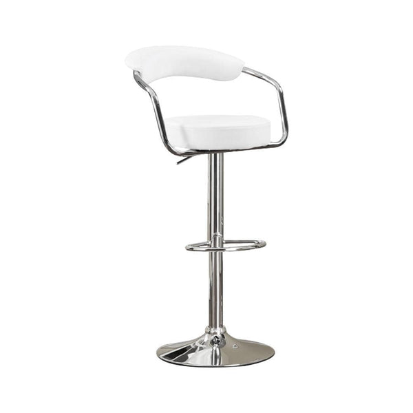 Bar Stools and Counter Stools Round Seat Bar Stool With Gas Lift White and Silver Set of 2 Benzara