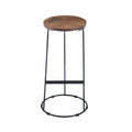 Bar Stools Round Iron Base Bar Stool With Acacia Wood Seat, Brown and Black Benzara