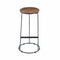 Bar Stools Round Iron Base Bar Stool With Acacia Wood Seat, Brown and Black Benzara