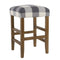 Bar Stools & Tables Square Wooden Counter Stool with Buffalo Plaid Fabric Upholstered Seat, Blue and White Benzara