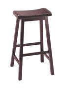 Wooden Bar Height Stools With Saddle Seat,  Walnut Brown (Set of 2)