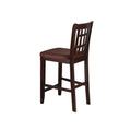 Wooden Counter Height Chair with Microfiber Padded Seat and Grid Design Back, Brown, Set of Two