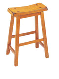 Wooden Counter Height Stools With Saddle Seat, Oak Brown, Set of 2