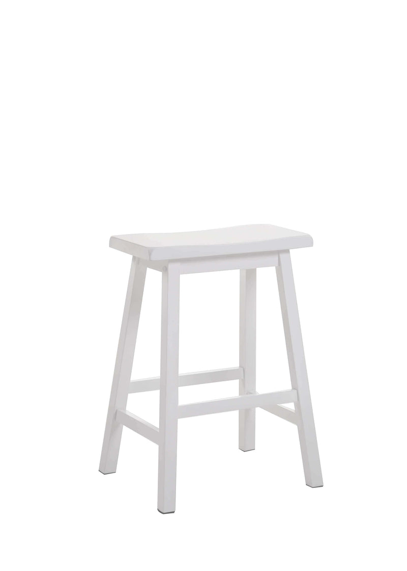 Wooden Counter Height Stools With Saddle Seat, White, Set Of 2