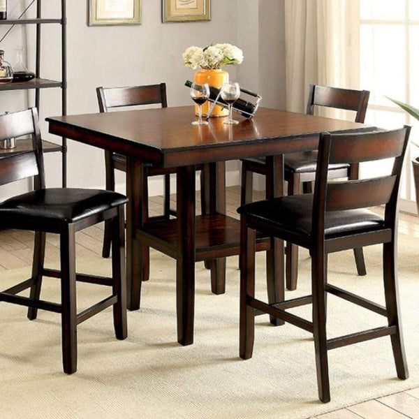 Wooden Counter High Table Set Of 5, Cherry Brown