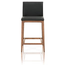 Wooden Counter Stool With Leather Upholstery, Black and Brown