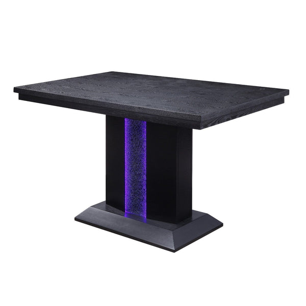 Bar Tables Rectangular Wood and Glass Counter Height Table with LED Light, Black Benzara