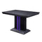 Bar Tables Rectangular Wood and Glass Counter Height Table with LED Light, Black Benzara