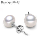 BaroqueOnly 100% Genuine Freshwater Pearl white pink purple blue Silver Stud Earrings Fashion Jewelry for Women Super Deal-White-JadeMoghul Inc.