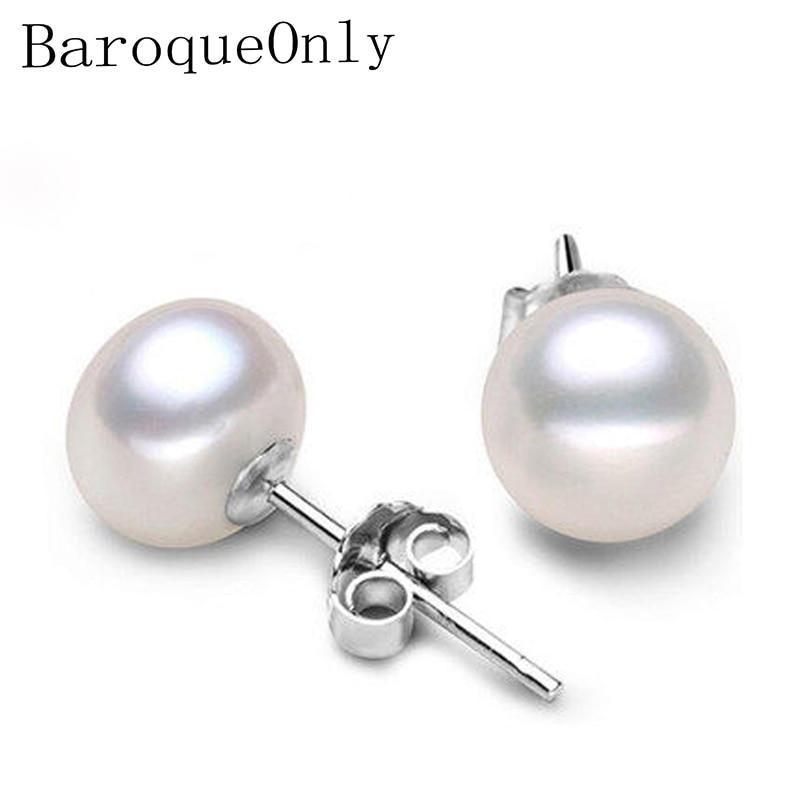 BaroqueOnly 100% Genuine Freshwater Pearl white pink purple blue Silver Stud Earrings Fashion Jewelry for Women Super Deal-White-JadeMoghul Inc.