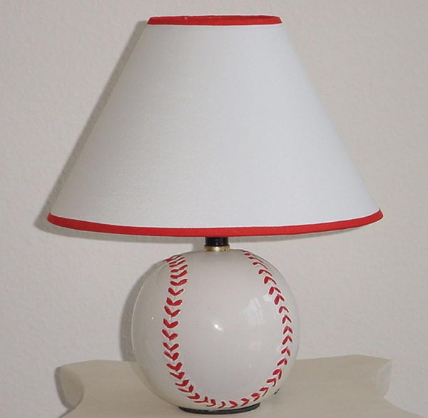 Baseball Inspired Ceramic Table Lamp, Red & White Set of 8-Table Lamps-Red & White-Ceramic-JadeMoghul Inc.