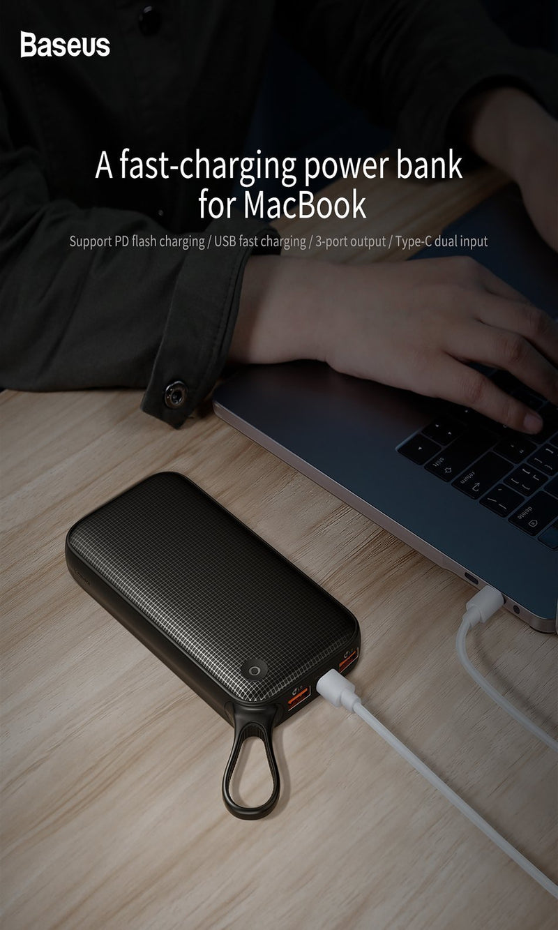 Baseus 20000mAh Quick Charge 3.0 Power Bank Dual QC3.0 + 18W Type C PD Ports Fast Charging External Battery Charger Powerbank-China-Black-JadeMoghul Inc.