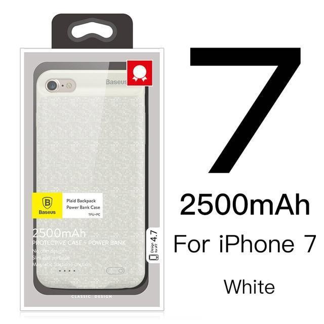 Baseus Battery Case For iPhone 7 6 6s Plus Charger Case 2500mAh 3650mAh Battery Charging Case Cover For iPhone Power Bank Case-i7 2500 white-China-JadeMoghul Inc.