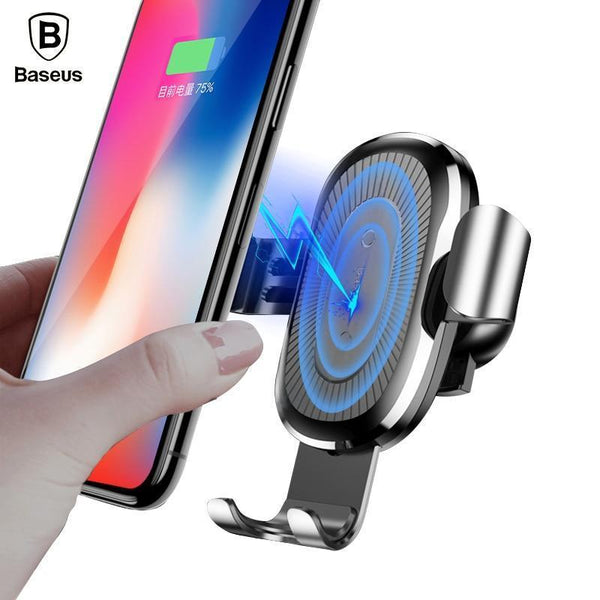 Baseus Car Holder For iPhone X 8 Qi Wireless Charger Quick Charge For Samsung S9 S8 Phone Holder Stand Fast Wireless Charging-Black-JadeMoghul Inc.