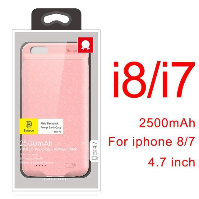 Baseus Charger Case For iPhone 8 7 6 6s Plus 2500/3650mAh Power Bank Case Ultra Slim External Backup Battery Charging Case Cover-2500 Pink For i8 i7-China-JadeMoghul Inc.