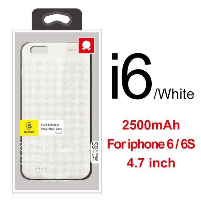 Baseus Charger Case For iPhone 8 7 6 6s Plus 2500/3650mAh Power Bank Case Ultra Slim External Backup Battery Charging Case Cover-2500 White For i6-China-JadeMoghul Inc.