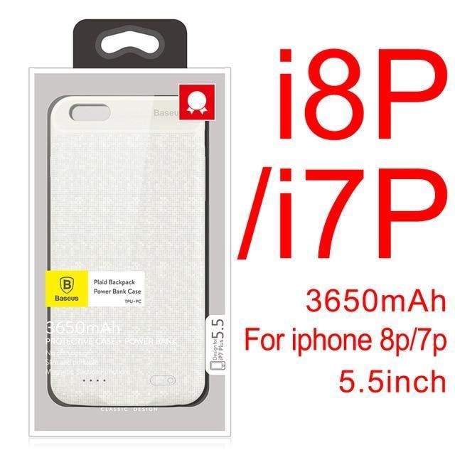 Baseus Charger Case For iPhone 8 7 6 6s Plus 2500/3650mAh Power Bank Case Ultra Slim External Backup Battery Charging Case Cover-3650 White For 8P 7P-China-JadeMoghul Inc.