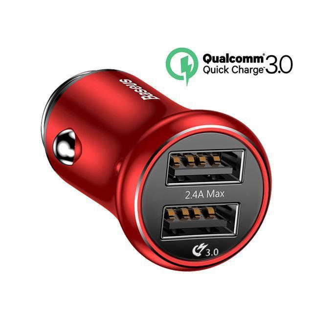 Baseus Dual USB Car Charger Quick Charge 3.0 Car-charger QC3.0 Turbo Car Mobile Phone Charger For iPhone X Samsung Car Charging-Red 1-JadeMoghul Inc.