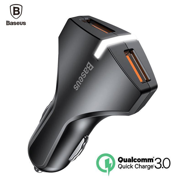 Baseus Quick Charge 3.0 Dual USB Car Charger 5V3A Turbo Fast Car Charging Mobile Phone Charger For iPhone Xiaomi Car Adapter-Black-JadeMoghul Inc.