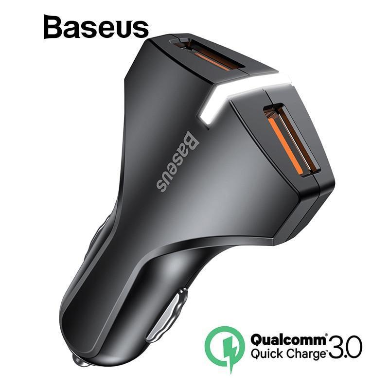 Baseus Quick Charge QC 3.0 Car Phone Charger Dual USB Fast Car Charger For iPhone Samsung Tablet GPS Mobile Phone Charger-BLACK-JadeMoghul Inc.