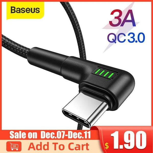 Baseus USB Type C Cable for Xiaomi Redmi Note 9s 8 Pro Quick Charge 3.0 USB C Cable Fast Charging for Samsung S20 Type C Cable AExp