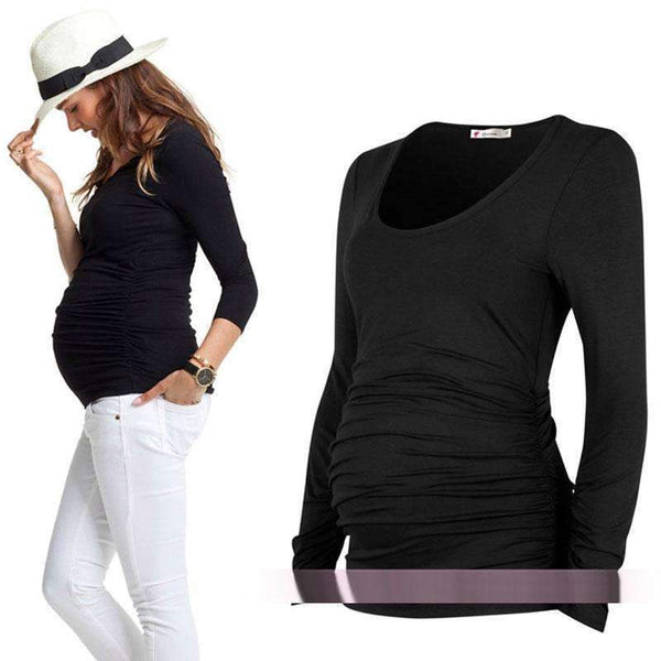 Basic Maternity Long Sleeved T Shirt Top-Black-M-JadeMoghul Inc.
