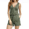 Beach Summer Playsuits Sleeveless V-neck Women Jumpsuits Shorts Solid Pockets Zipper Casual Office Playsuits Overalls 4XL GV686-Army Green-S-JadeMoghul Inc.