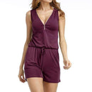 Beach Summer Playsuits Sleeveless V-neck Women Jumpsuits Shorts Solid Pockets Zipper Casual Office Playsuits Overalls 4XL GV686-Purple-S-JadeMoghul Inc.