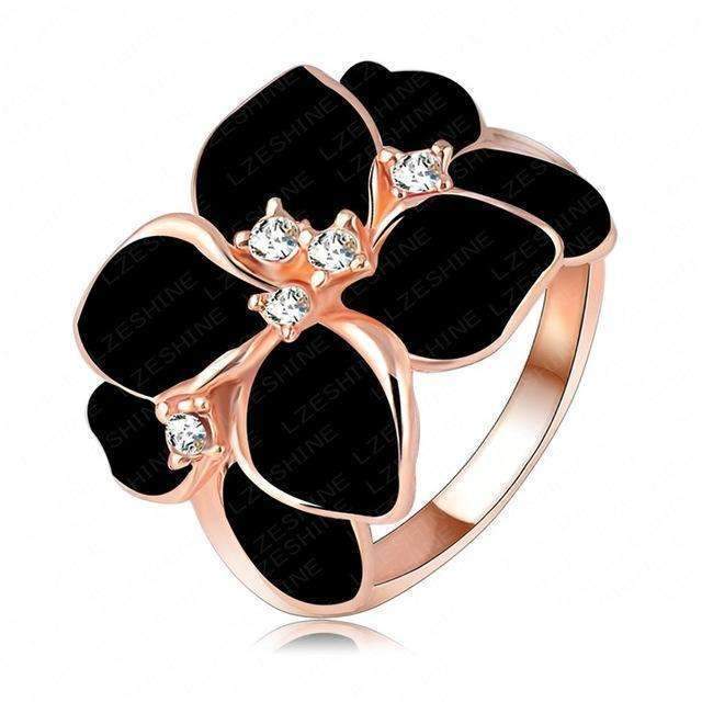 Beagloer Hotting Sale Jewelry Ring With Rose Gold Color Austrian Crystal Black Enamel Flower/Wedding Ring For Women Ri-HQ1006-6.5-A 2-JadeMoghul Inc.