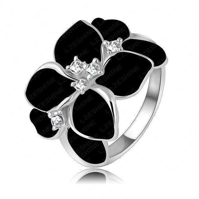 Beagloer Hotting Sale Jewelry Ring With Rose Gold Color Austrian Crystal Black Enamel Flower/Wedding Ring For Women Ri-HQ1006-6.5-B-JadeMoghul Inc.