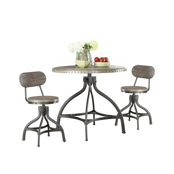 Beautiful Adjustable Counter Height Set, Gray Oak, 3 Piece Pack-Console Tables-Gray-Paulownia Wood Veneer MDF Bend Wood Metal Tube-JadeMoghul Inc.