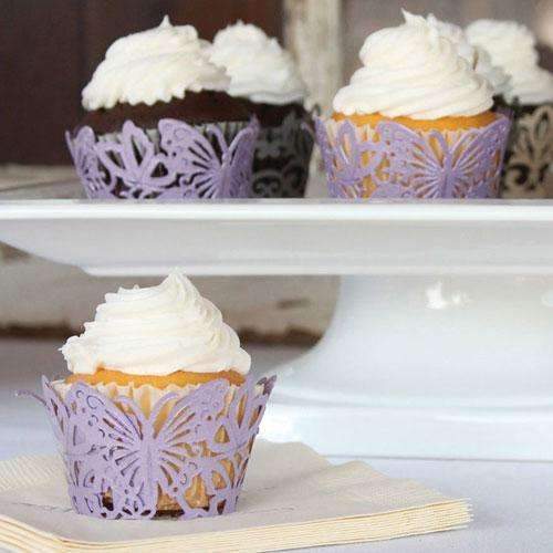 Beautiful Butterfly Filigree Paper Cupcake Wrappers Lavender Shimmer (Pack of 12)-Wedding Candy Buffet Accessories-JadeMoghul Inc.