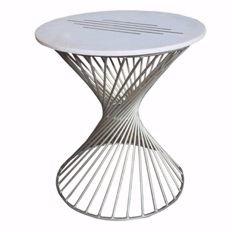 Beautiful Marble and Nickel Makrana Side Table, White and Gray-Side Tables and End Tables-White and Gray-MARBLE 0 IRON-JadeMoghul Inc.