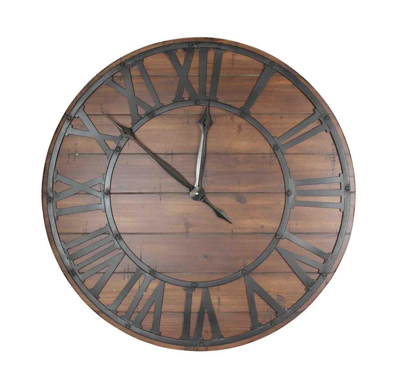 BEAUTIFUL METAL AND WOOD WALL CLOCK, BLACK AND BROWN-Wall Clocks-BLACK AND BROWN-Metal & Wood-JadeMoghul Inc.