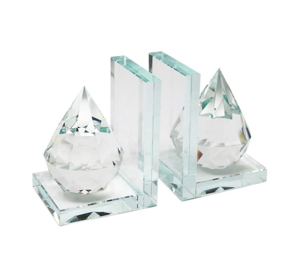 Beautiful Natural Crystal Diamond Bookends, Clear, Set Of 2-Bookends-CLEAR/FROST-Crystal-JadeMoghul Inc.