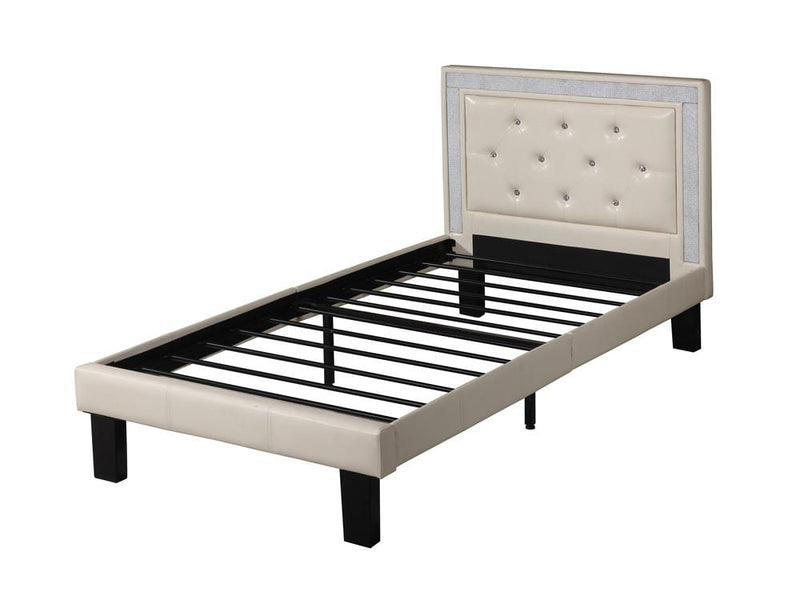 Bed Accessories Polyurethane Twin Size Bed In High Headboard In White Benzara