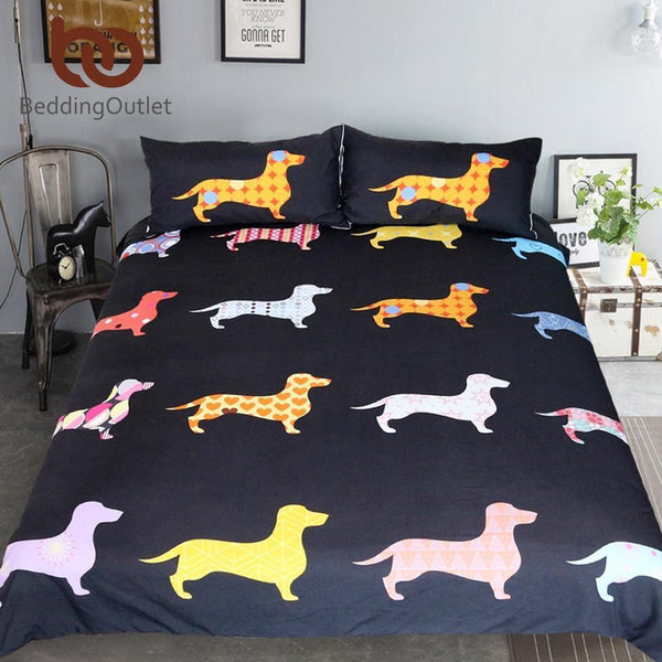 BeddingOutlet Dachshund Sausage Bedding Set Cute Colorful Puppy Duvet Cover Cartoon Pet Printed Home Textiles Queen 3 Pieces-US Twin-JadeMoghul Inc.