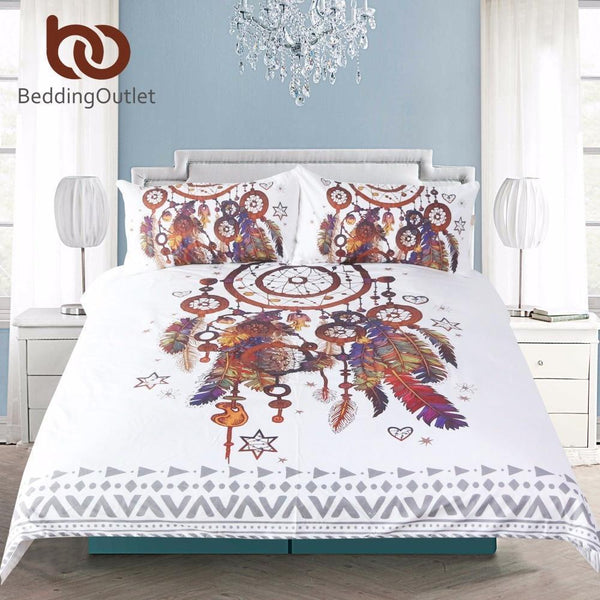 BeddingOutlet Hipster Watercolor Bedding Set Queen Size Dreamcatcher Feathers Duvet Cover Bohemian Printed Bed Cover 3 Pcs-Dream Bedding Set-US Twin-China-JadeMoghul Inc.