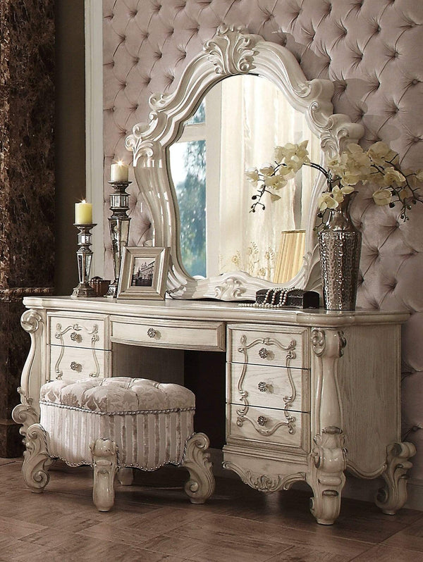 Bedroom Decorative Mirrors - 48" X 4" X 47" Bone White Glass Mirror HomeRoots